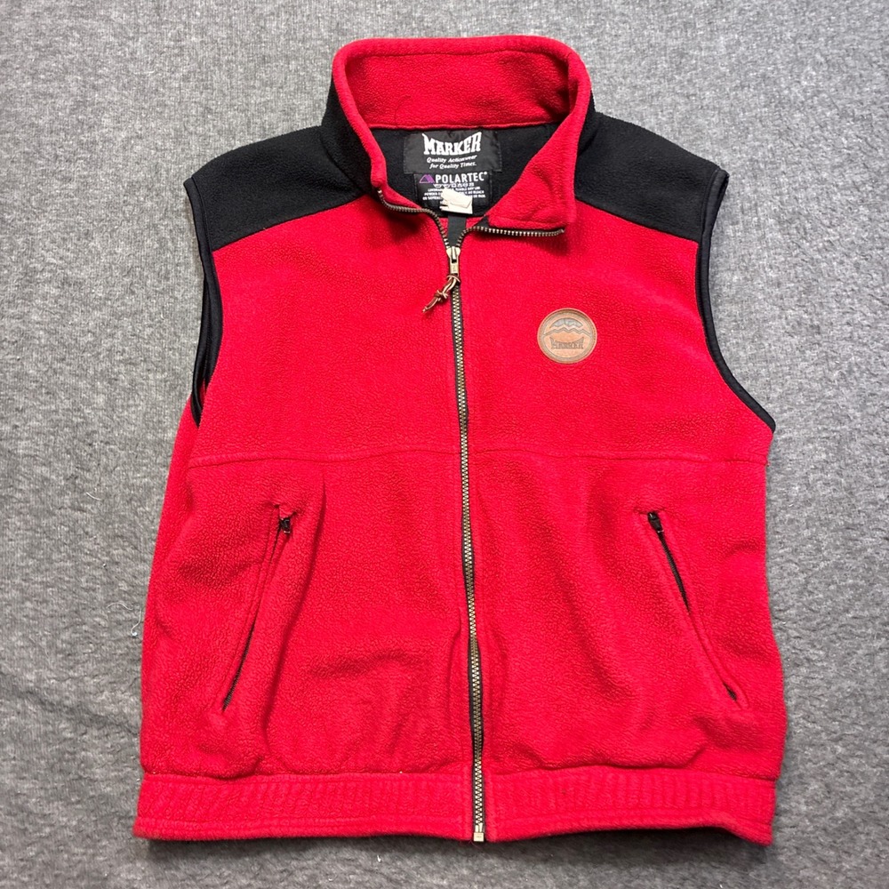 Vintage Marker Polartec Fleece Vest Mens Large Red Black Made in USA Ski Snow